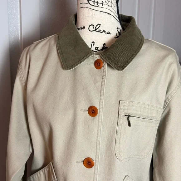 L.L.Bean Women’s Petite Small Canvas Chore Jacket Tan Barn Coat Cotton Utility - Picture 4 of 12